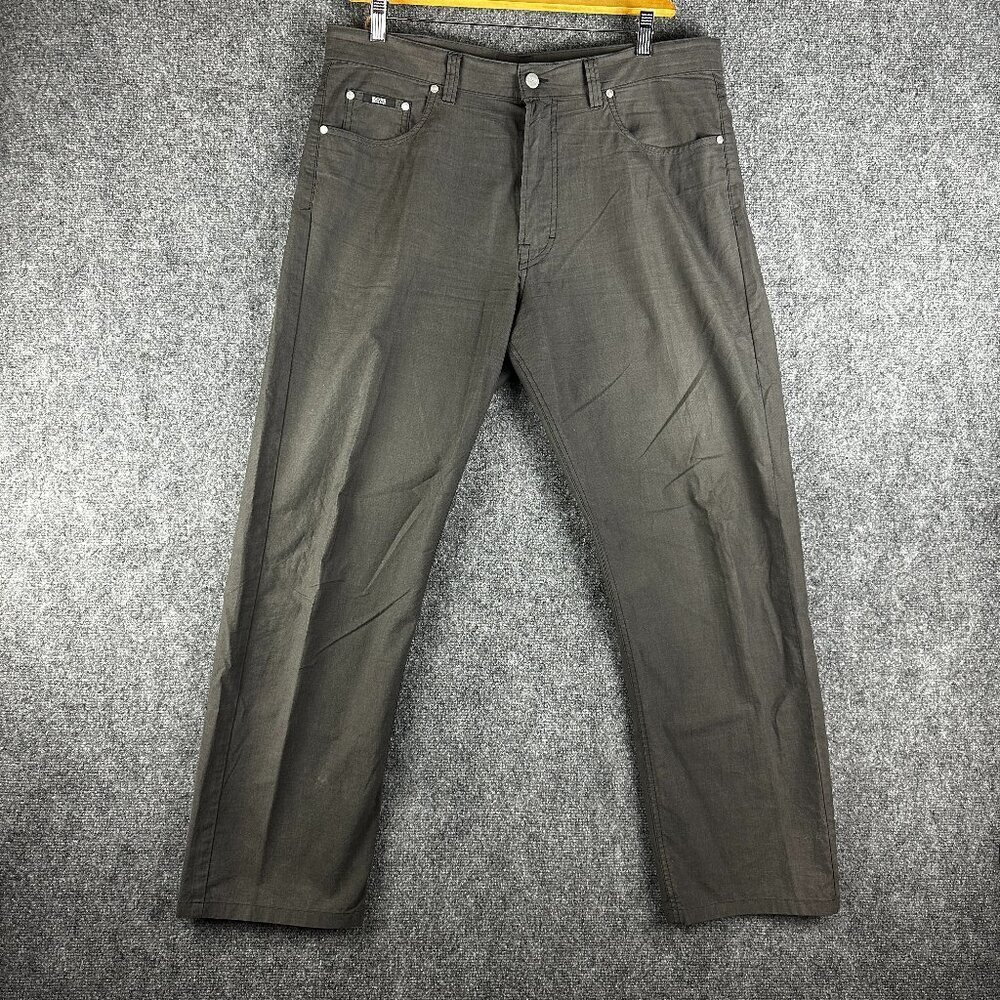 Hugo Boss Pants Mens 38 Alabama Gray Cotton Flat Front Pockets Straight Chino
